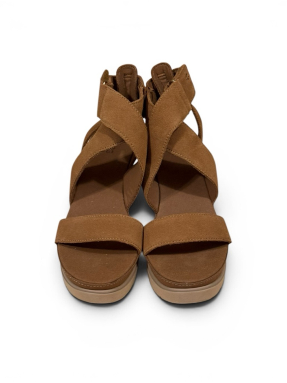 UGG Lleana Wedge Sandals Womens Sz 9 Chestnut Brown Suede Platform Espadrille - Picture 3 of 8